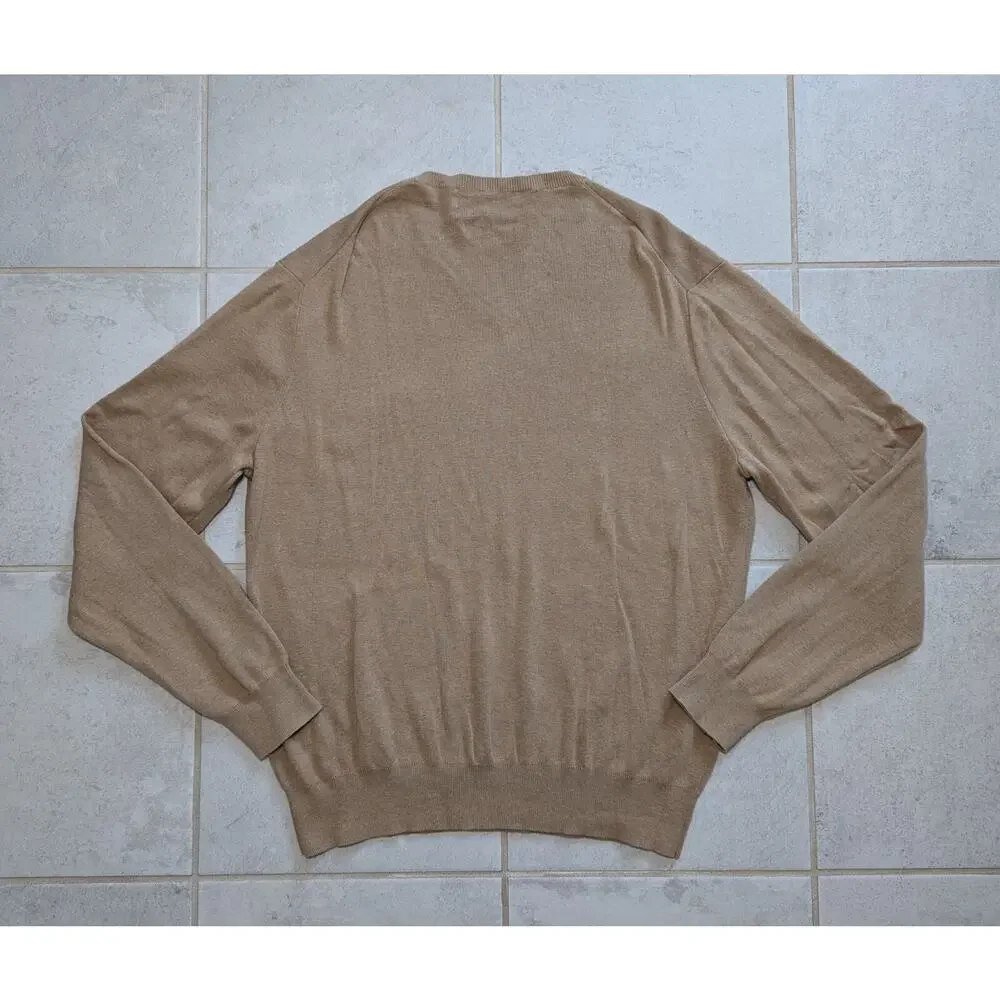 Polo Ralph Lauren Men's Large V-Neck Sweater Pullover Pima Cotton Beige Vintage